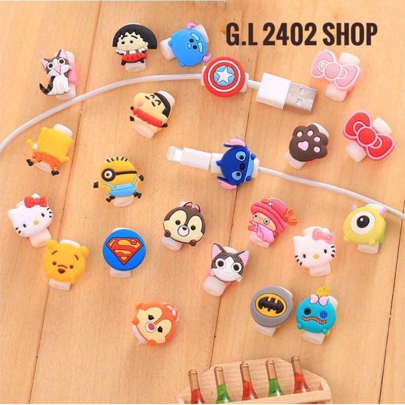 Nút gắn bảo vệ trang trí dây cáp sạc, tai nghe hoạt hình thú dễ thương