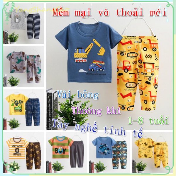 Bộ Đồ Ngủ 2 Món Cotton Họa Tiết Hoạt Hình Xinh Xắn Dành Cho Bé Trai 1-6 Tuổi