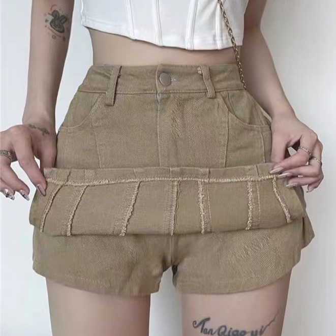 Hàng Có Sẵn Quần Short Jean Giả Váy Dáng Chữ A Lưng Cao Thời Trang Xuân Hè Màu Hồng Phong Cách Mới Dành Cho Bạn Nữ