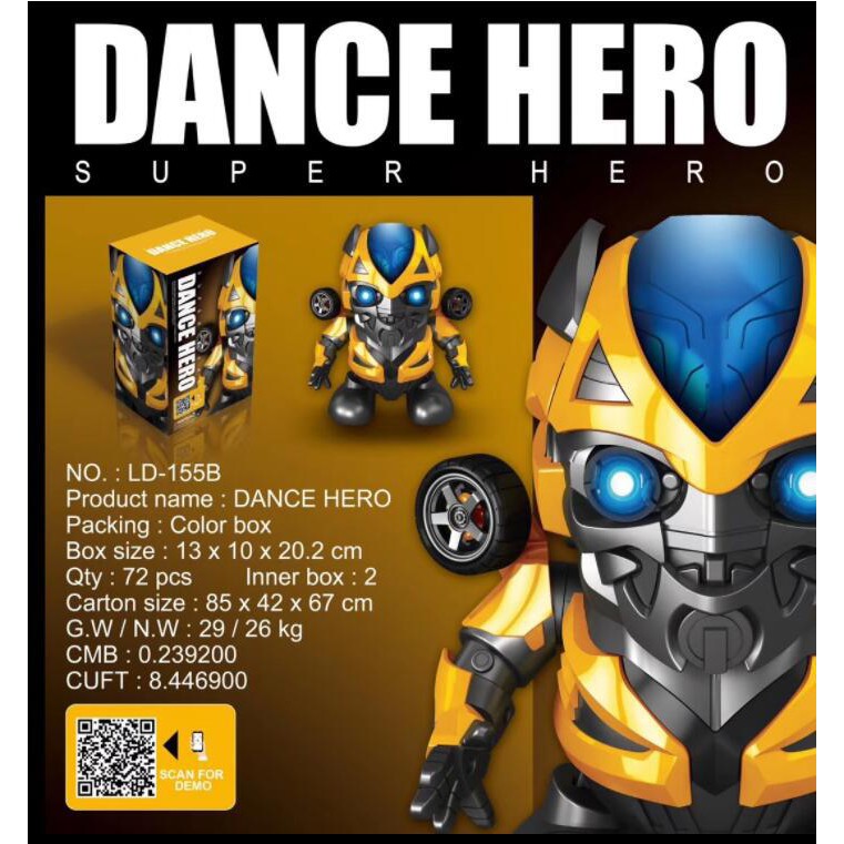 Đồ Chơi Robot Dance Hero - Spider Man _ Iron Man _ Bumblebee Nhảy Múa Theo Nhạc Có Đèn Siêu Ngầu Siêu Hot (Tặng Kèm Pin)