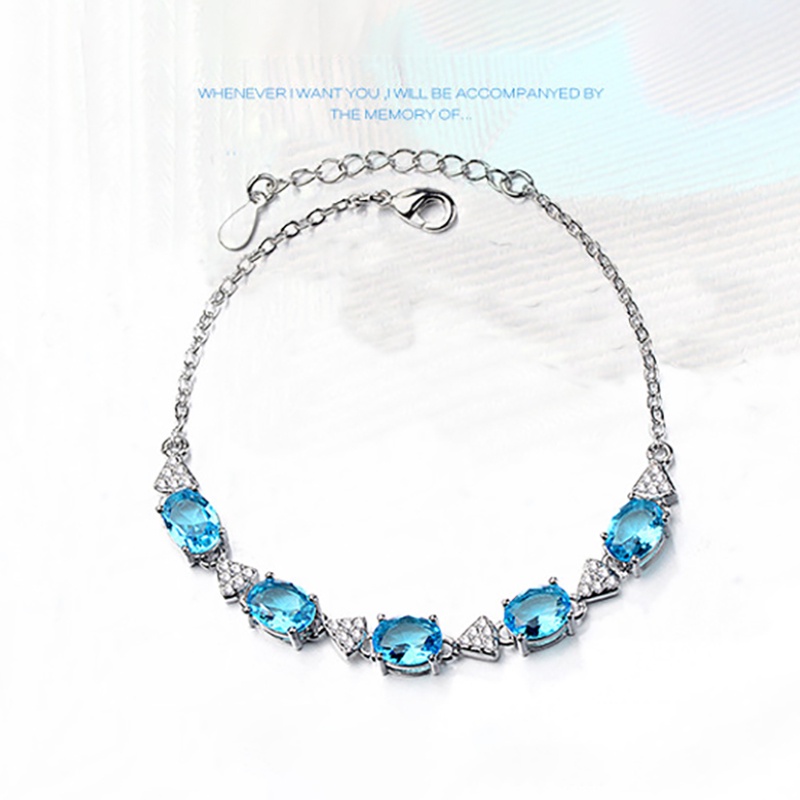 Ximilu♥Vòng Tay Bạc 925 Đính Đá Topaz Xanh Thời Trang Dành Cho Nữ