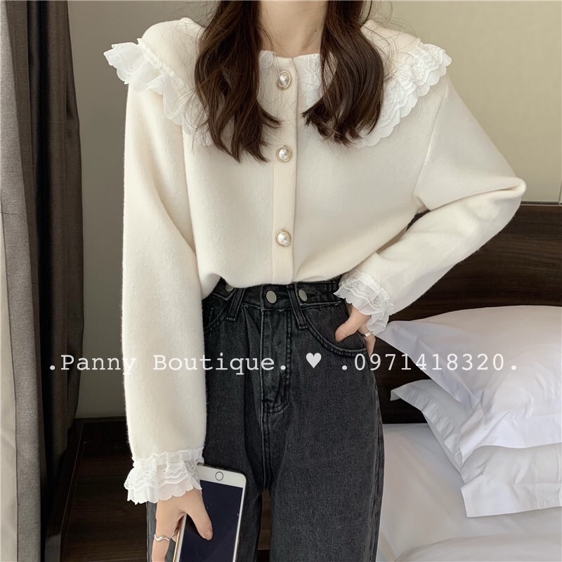 Áo sơmi nỉ bông phối ren hai màu đỏ đô và trắng, style ulzzang Hàn Quốc🌻 Panny Boutique 🌻