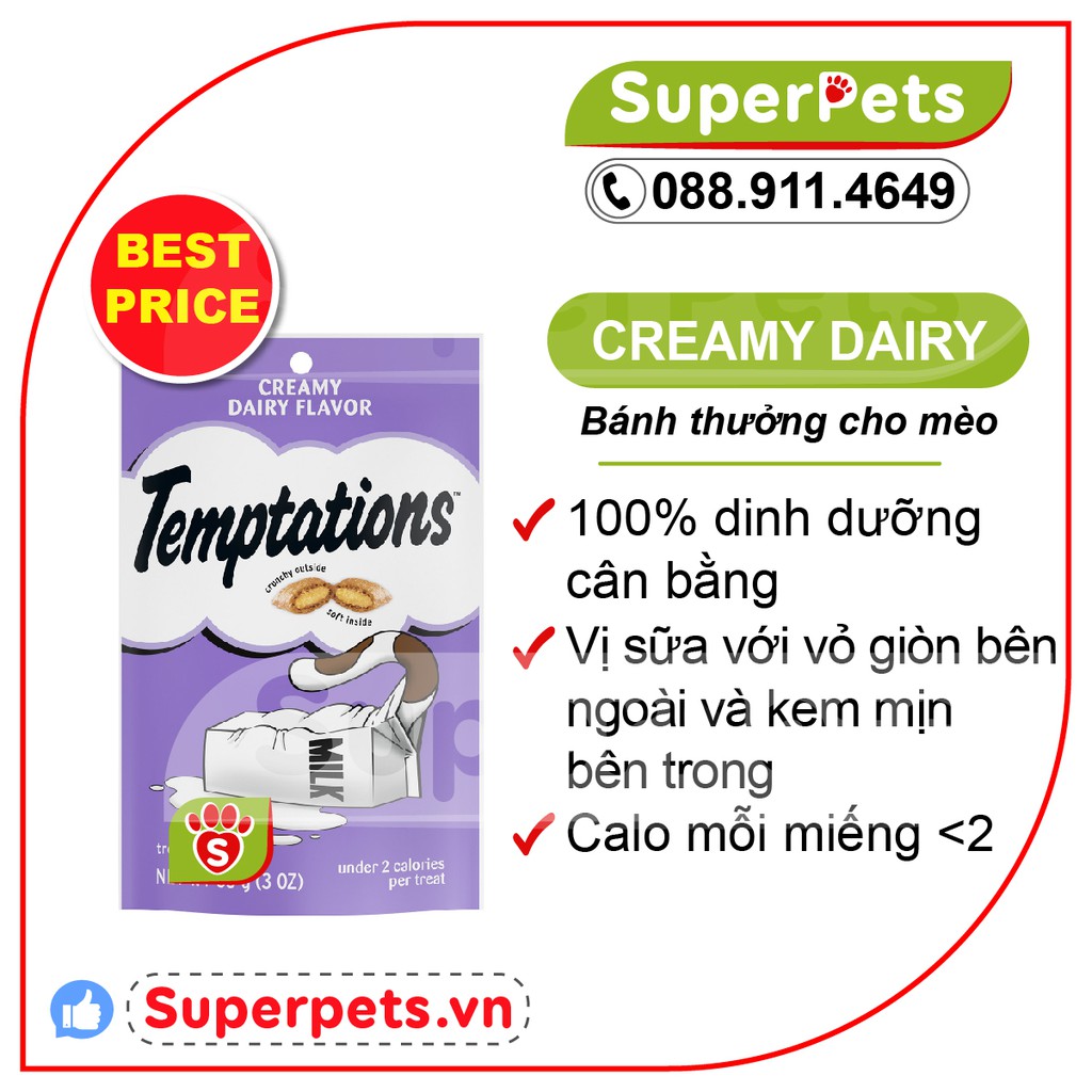 Bánh thưởng Cho Mèo Temptation Vị Sữa Temptations Creamy Dairy Flavor Cat Treats 3oz