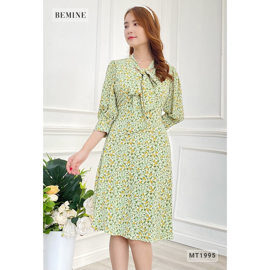 [Mã WABRWA15 giảm 15% đơn 300K] Đầm hoa tay lỡ cổ thắt nơ tùng xòe BEMINE MT1995XANHLA | BigBuy360 - bigbuy360.vn