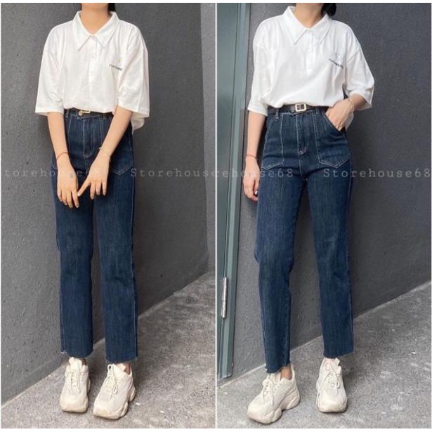 Quần jeans cạp cao ống đứng - mã 3529 hàng QC Đẹp ༷