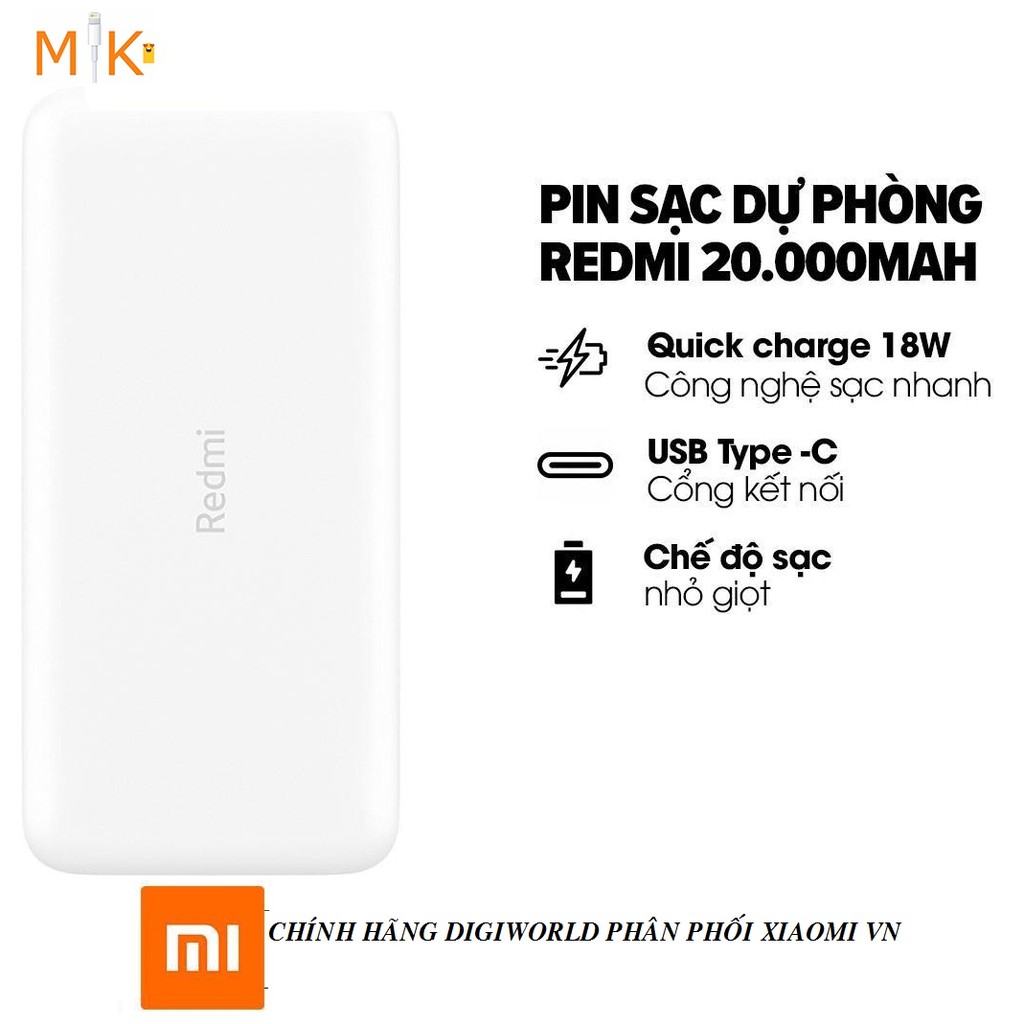 Sạc dự phòng Xiaomi Redmi 20.000 - Hãng phân phối chính thức