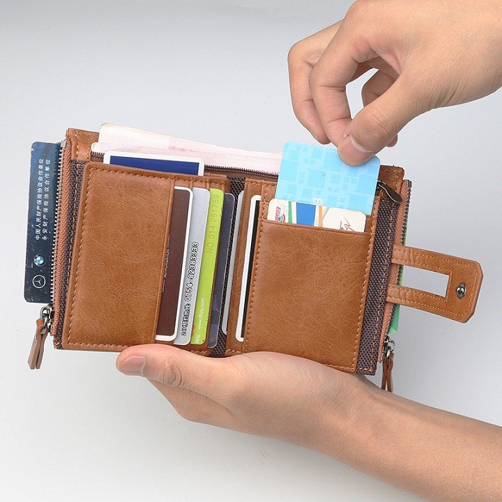 Bóp Ví Nam Ngắn Baellery Hai Dây Kéo Thời Trang Cao Cấp Hàn Quốc