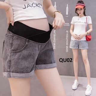 Quần đùi bầu, quần short bầu, quần jeans đùi hai màu xanh - đen cao cấp, dễ phối đồ[ĐẦM BẦU HÀN QUỐC]-QU02