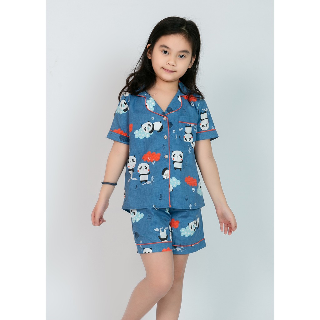 Pijama mẹ và bé màu xanh hình gấu trúc