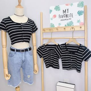 Áo croptop sọc nút bấm ( HÌNH THẬT )6