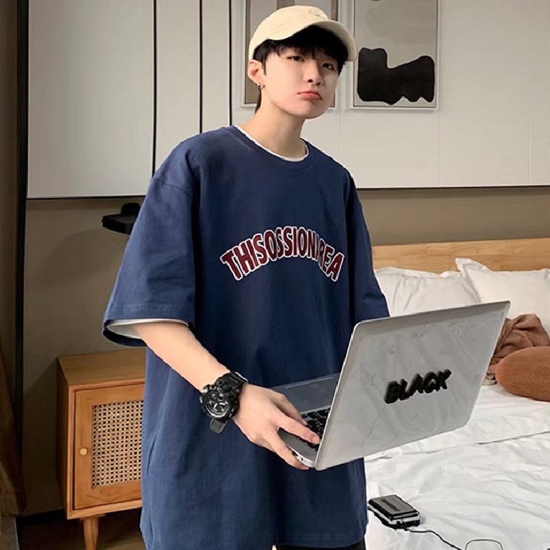 Áo Thun Tay Ngắn Dáng Rộng In Chữ Phong Cách Hip Hop Đường Phố Hàn Quốc Thời Trang Mùa Hè Cho Nam Cỡ M-5XL