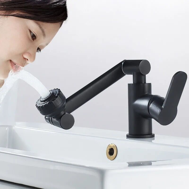 Vòi Nước Bồn Rửa Nhà Tắm Nóng Lạnh, Vòi Lavabo bằng Inox Sơn tĩnh điện Đen Xoay 1080 Độ - QM.VR067B2