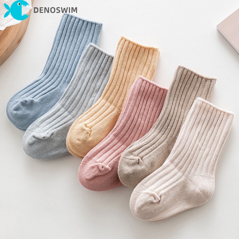 Vớ Cotton Mềm Mại Co Giãn Thoáng Khí Màu Trơn Chống Trượt Thời Trang Mùa Đông Cho Trẻ Em