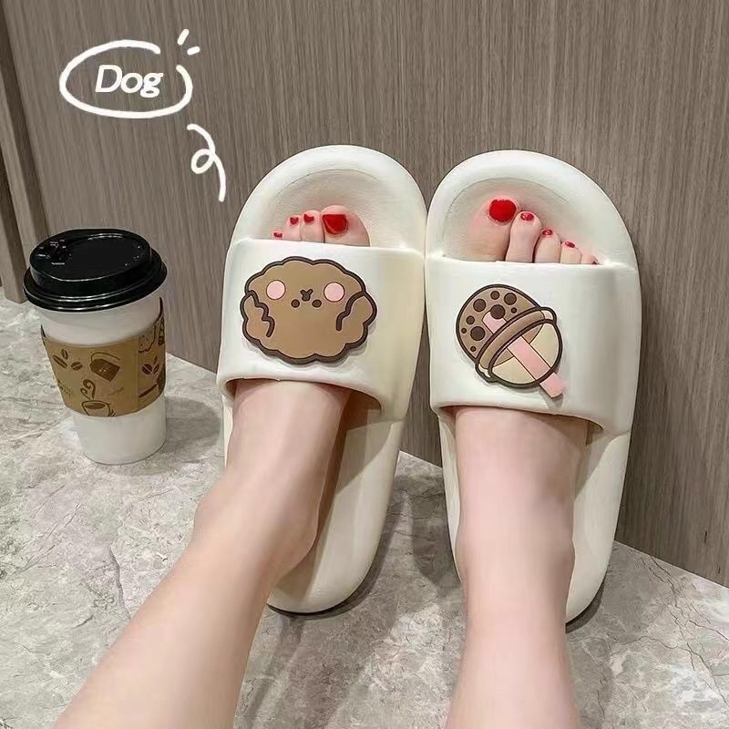 Dép bánh mì cute êm chân đế dày 3cm - Dép lê đi trong nhà hình Gà Gấu Cún
