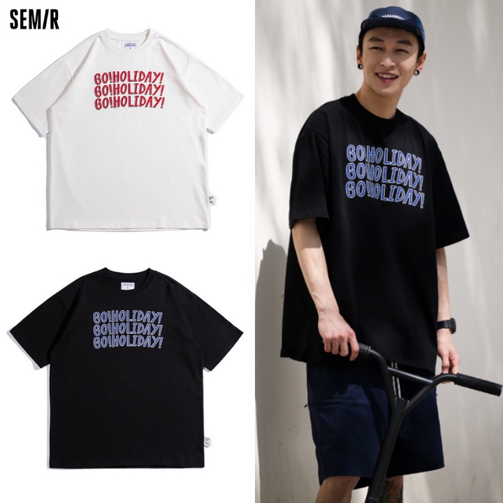 Áo phông from rộng holiday áo thun tay lỡ cổ tròn from rộng vải cotton Semir