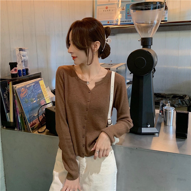 Áo Sweater Dệt Kim Tay Dài Màu Sắc Đơn Giản Cho Nữ