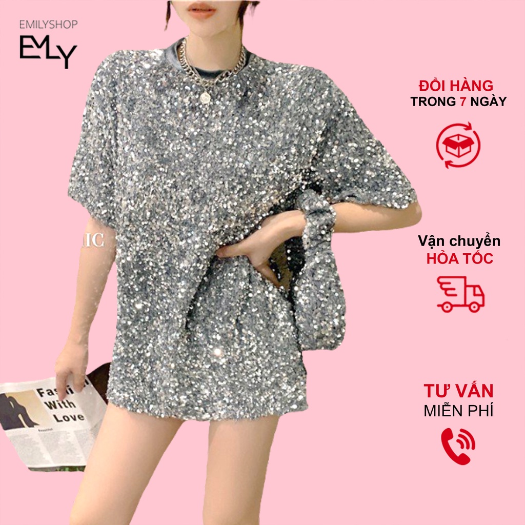 Áo kiểu nữ tay ngắn kim tuyến Emilyshop ulzzang