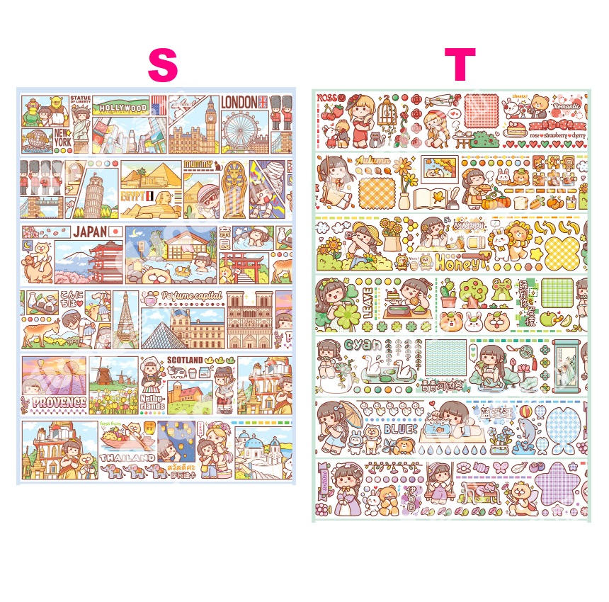 Mochi nhỏ Cuộn băng dính washi in hình nhân vật hoạt hình 20 kiểu thiết kế tươi tắn dễ thươngToàn bộ băng keo