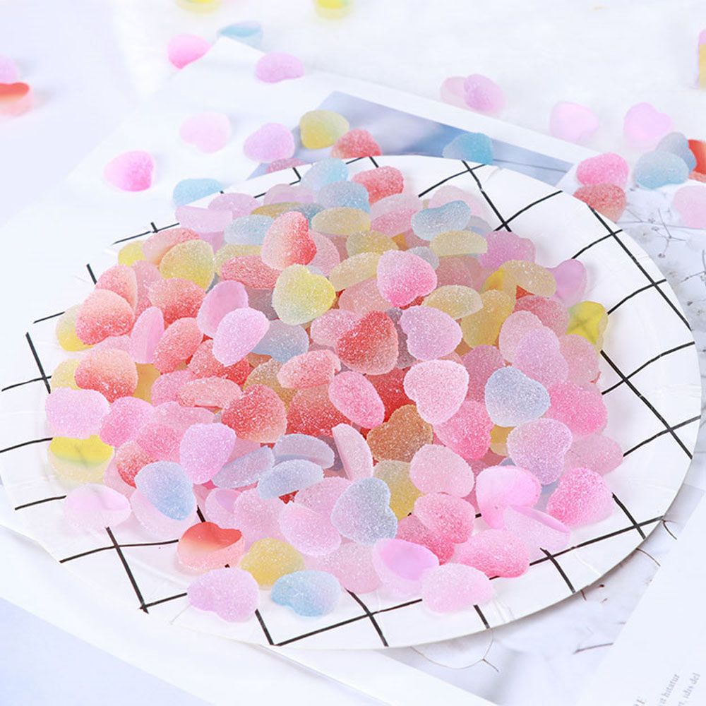 Mô hình kẹo trái tim nhiều màu sắc bằng resin mềm dùng trang trí sổ tay DIY