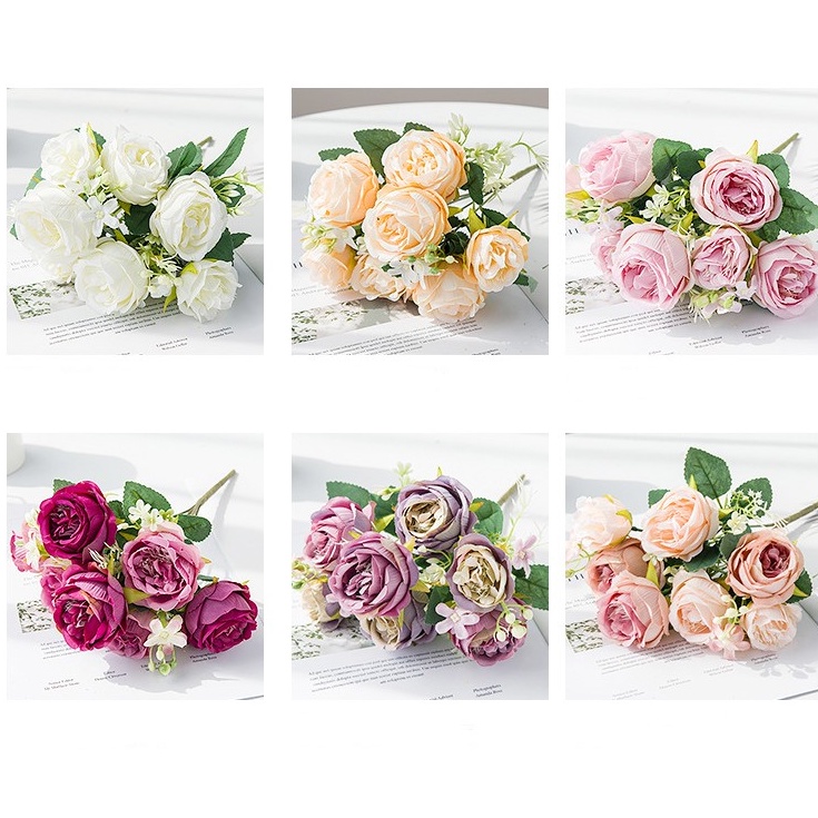 Bó Hoa Hồng Giả 7 Bông Bằng Lụa Chất Lượng Cao Trang Trí Nhà Cửa / Tiệc Cưới