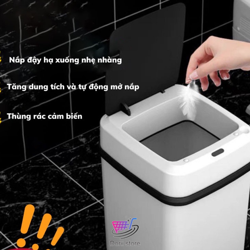 Thùng Rác Thông Minh Cảm Ứng Tự Động 03 Chế Độ Mở Nắp Sạc USB - Dung Tích 13L-15L Tiện Dụng