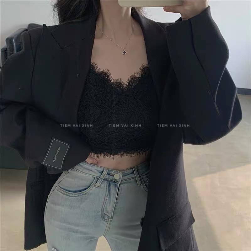 Áo Hai Dây Croptop [FREESHIP] Áo Ren Croptop - Tiệm Vải Xinh - HD001