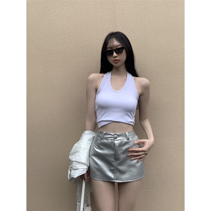 Cocory vn Set Áo Dây Nữ Cộc Tay + Chân Váy Lưng Cao Thời Trang Hàn Cho Nữ