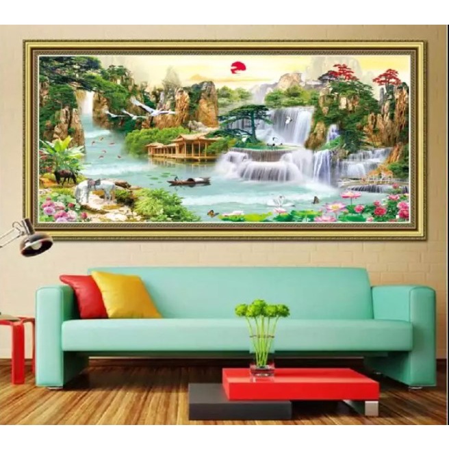 TRANH THÊU PHONG CẢNH LƯU THỦY SINH TÀI LV3307 LV3308 LV3309 - THÊU 3D