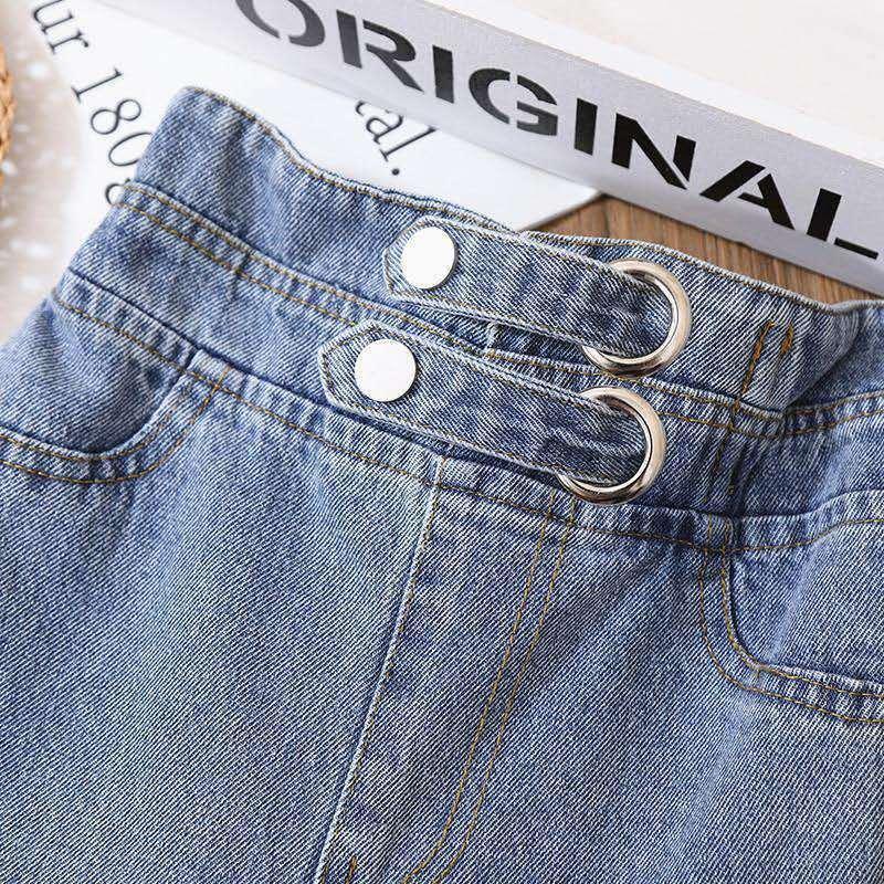 Quần Jeans lưng cao ống rộng phong cách Hàn Quốc cho bé gái