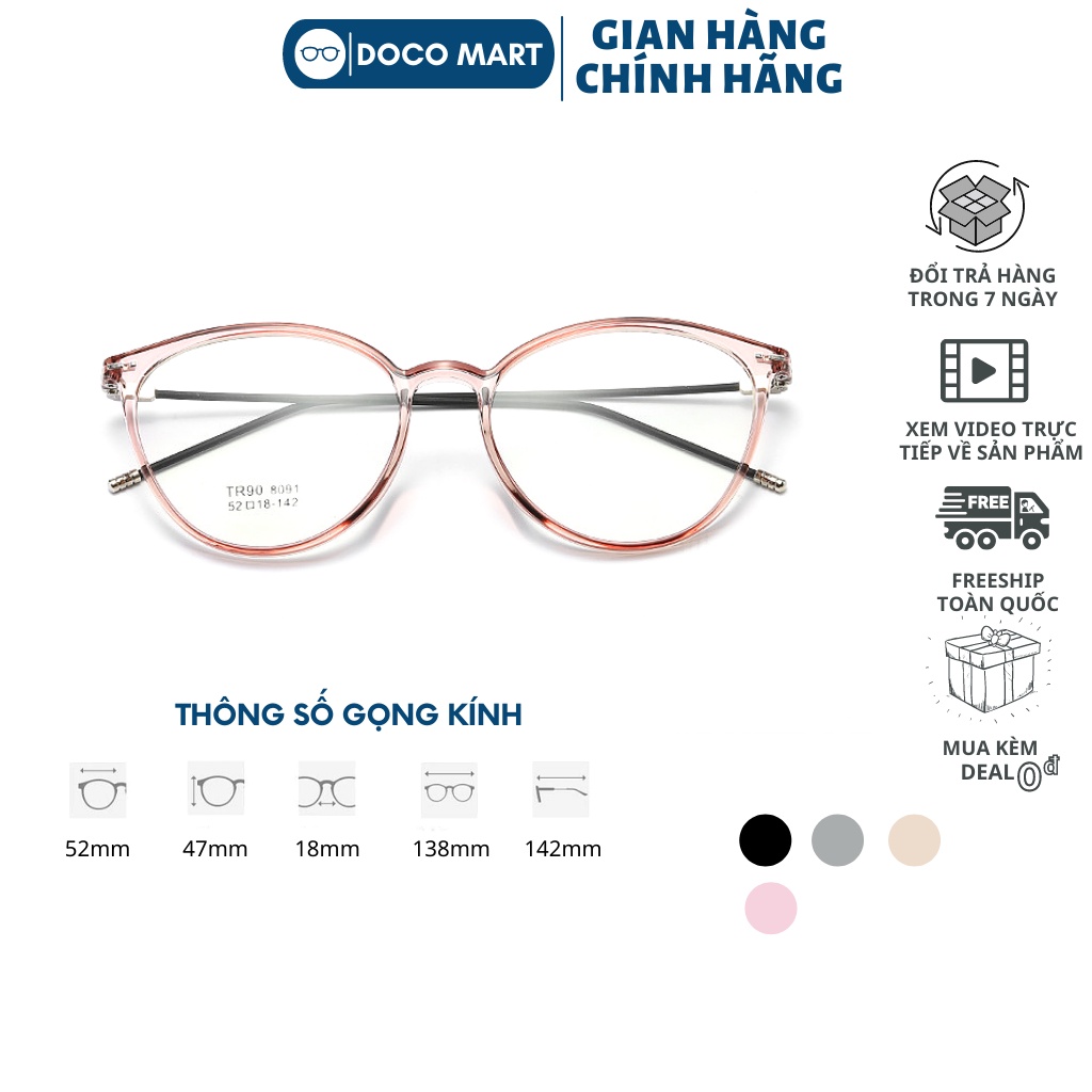Gọng kính cận nữ DOCO MART M8091 mắt kính tròn chất liệu gọng kim loại cao cấp không gỉ
