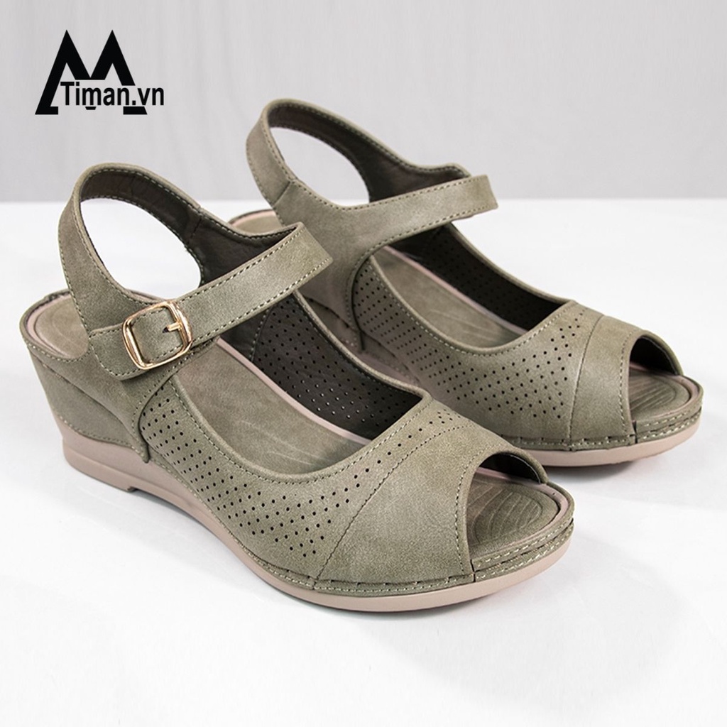 Giày sandal nữ đế xuồng đi học 3 phân cao gót kiểu xỏ ngón đế bệt dáng bánh mì bảo hành 1 năm P89 TIMAN