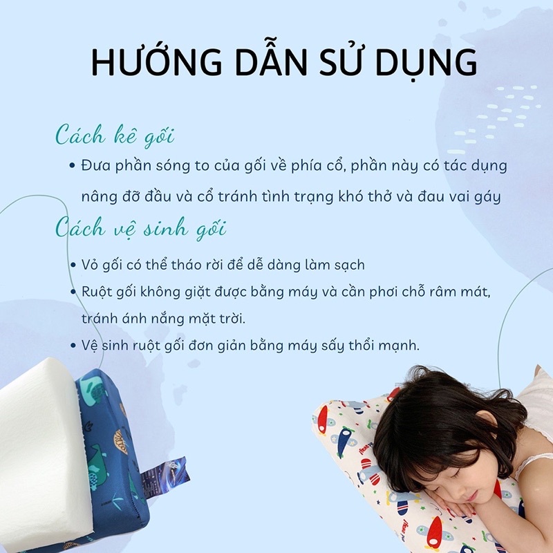 ( Có bán vỏ gối lẻ) Gối cao su non nhà trẻ 40x25 cm