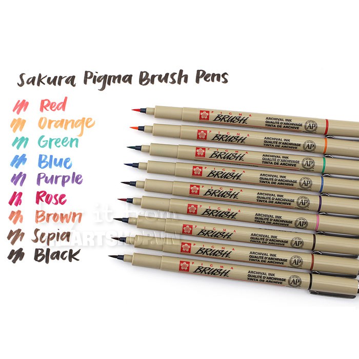 [THEARTSHOP] Bút brush màu đi nét chuyên nghiệp SAKURA MICRON PIGMA BRUSH 9 màu XSDK-BR