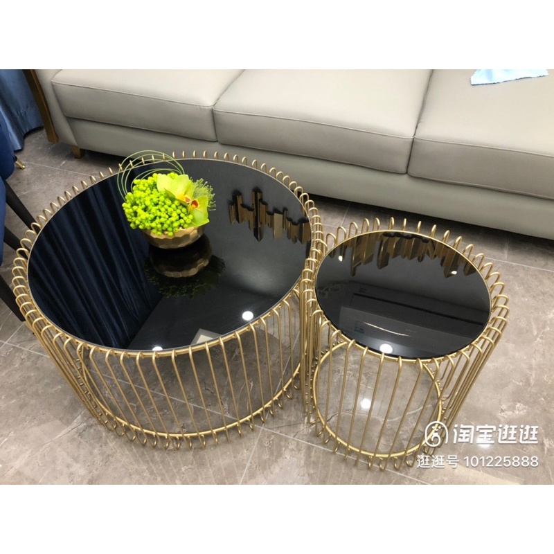 Bàn trà lồng chim sofa khung kim loại sơn tĩnh điện mặt kính đen đơn giản hiện đại dành cho phòng khách chung cư