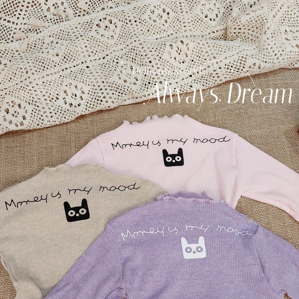 Áo giữ nhiệt bé gái, Quần áo cho bé, Áo dài tay cổ cao cho bé gái chất cotton len BH0012