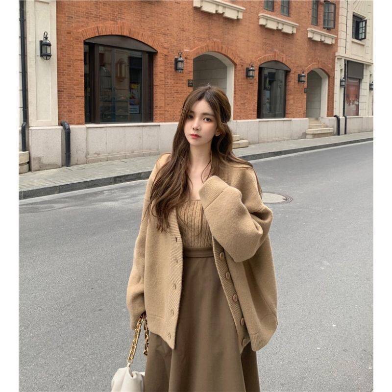 Áo cardigan khoác len nữ cổ tim tăm dệt kim dáng rộng dài tay Hàn Quốc cao cấp MSP501
