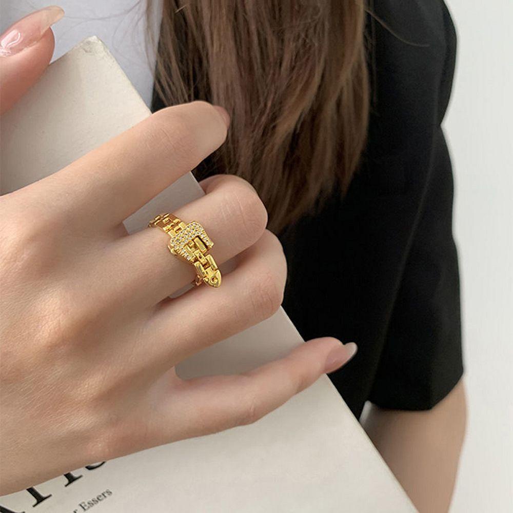 Nhẫn Dây Xích Có Thể Điều Chỉnh Thời Trang Cho Nữ|Nhẫn Hợp Kim Đính Đá Nhiều Màu Sắc Đầy Cá Tính