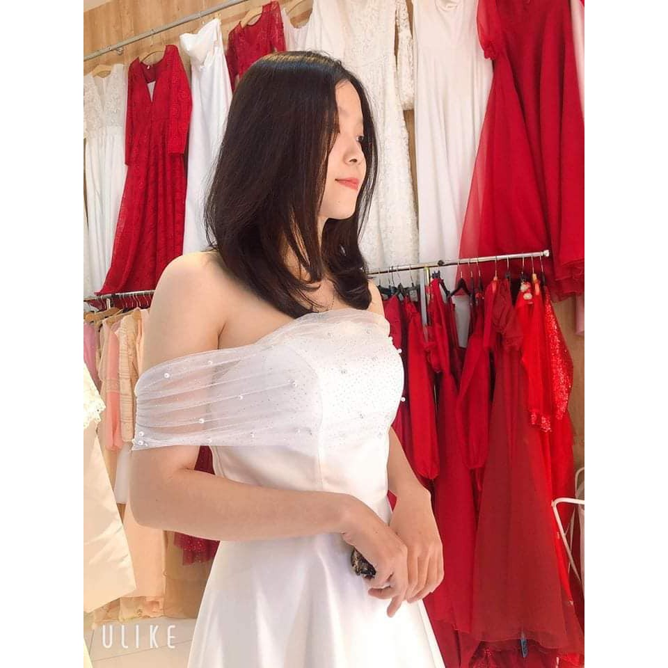 Đầm trễ vai phối lưới thiết kế