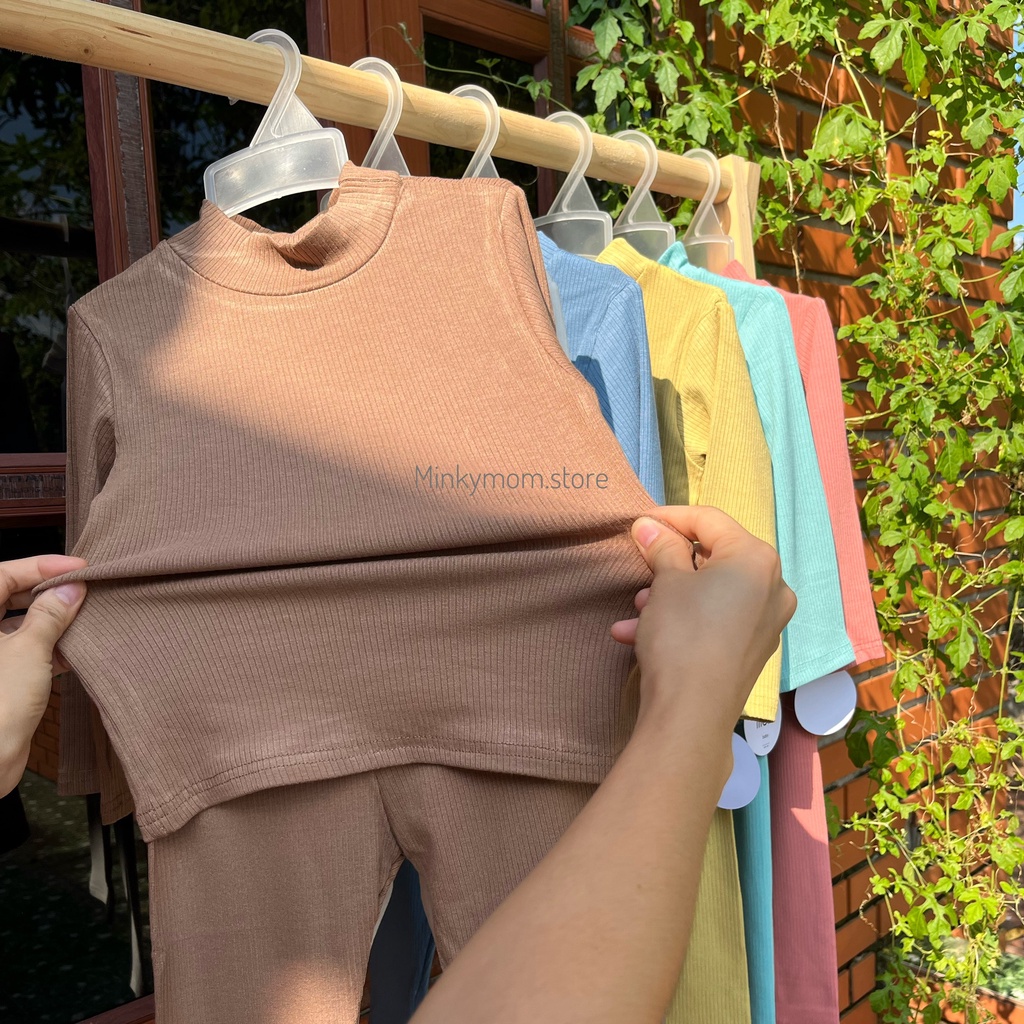 [MINKYMOM QC] Bộ Dài Tay Cổ 3p Thun Tăm Co Dãn Dày Dặn Mùa Thu Đông Cho Bé Minky Mom Quảng Châu