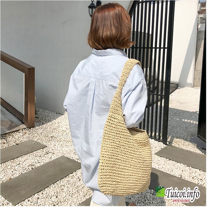 Túi cói Hobo ( túi lang thang) đeo vai cỡ lớn -2 dây đeo - phong cách Bohemian
