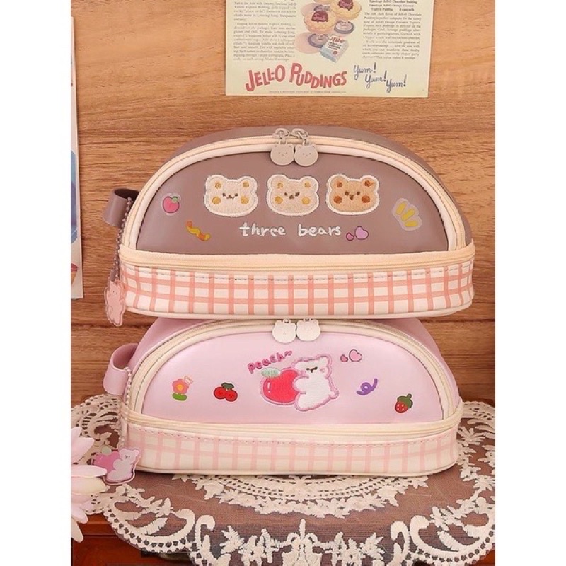 Hộp bút Gấu kute 2 ngăn dễ thương