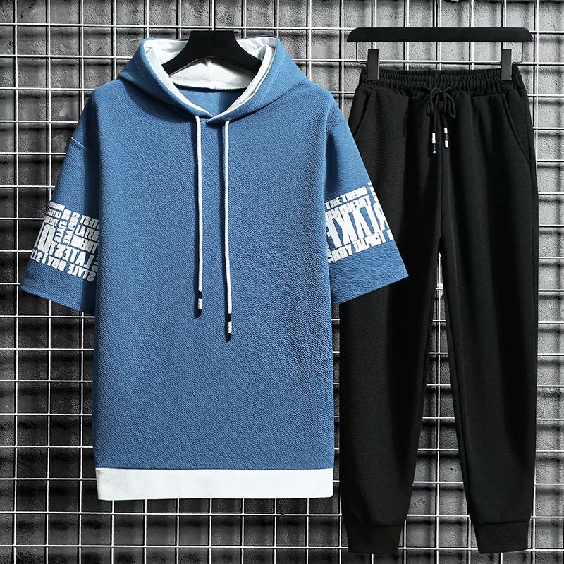 Set Áo Hoodie Tay Ngắn + Quần Dài Cho Nam Size M-3XL Bộ Đồ Thể Thao Màu Trơn Trẻ Trung Năng Động