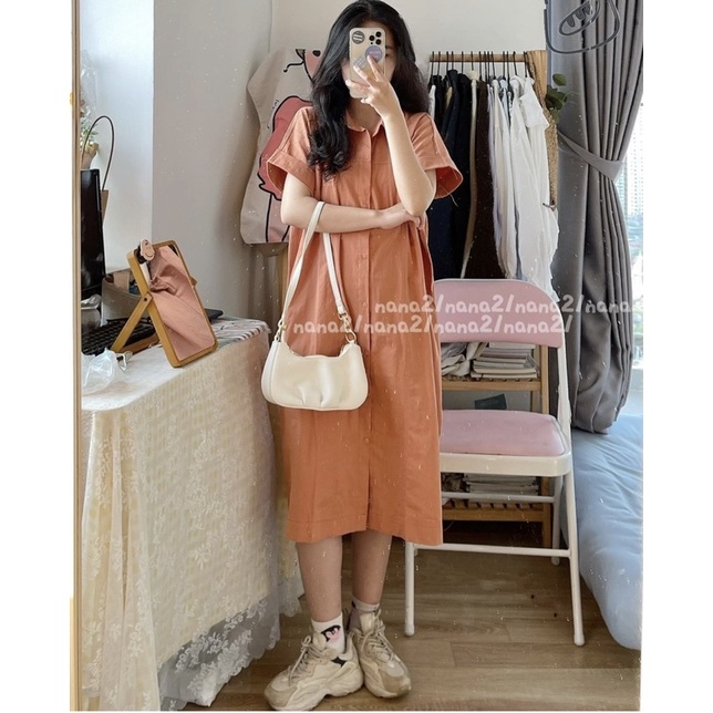 ĐẦM SƠMI 560 SUÔNG TAY NGẮN form rộng oversize tone màu vintage thiết kế ullzang hàn quốc