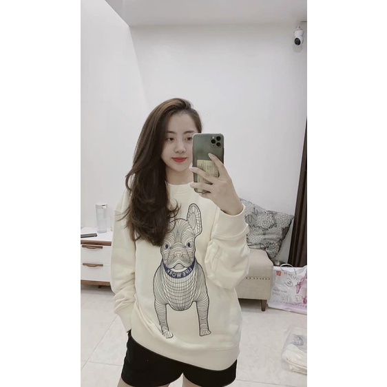 Áo hoodie SUSTORE Áo Nỉ Nữ Dáng Rộng Sweater Hình Chú Cún  lưới dày ấm nhiều màu