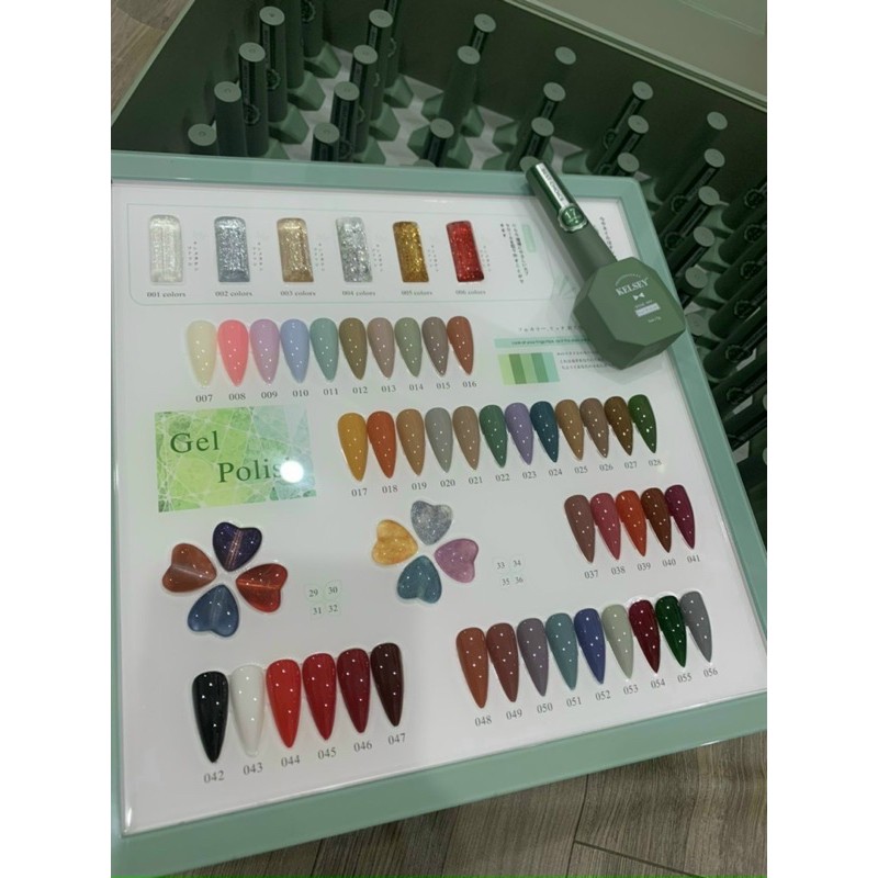 sét sơn gel keysey 56 màu”tặng bộ 4 chai base ,cứng móng , top bóng , top lì + sổ bảng màu + box Đựng sơn “