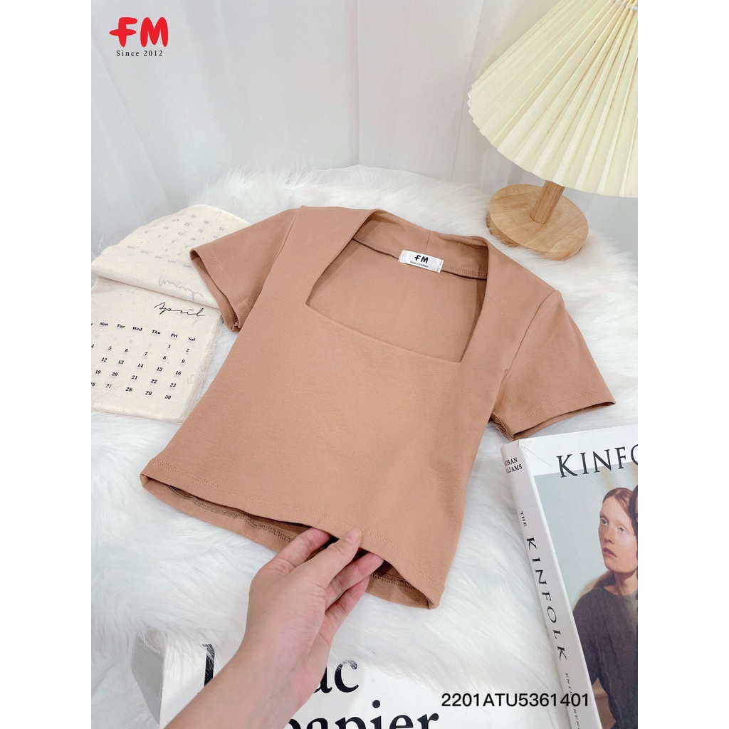 Áo Croptop FM STYLE Nữ Tay Ngắn Cổ Vuông Dáng Ôm Body Thời Trang Basic Phong Cách Hàn Quốc 210150012