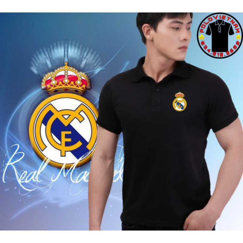 Áo polo câu lạc bộ Real Madrid - không xù lông, không ra màu, co giãn, thấm hút mồ hôi