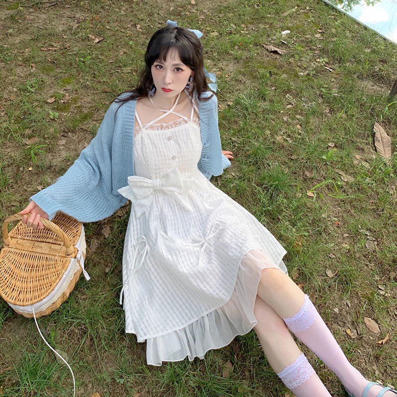 (Sẵn M,L) Set áo và váy hai dây tiểu thư phối nơ siêu xinhh (video tự quay) | BigBuy360 - bigbuy360.vn