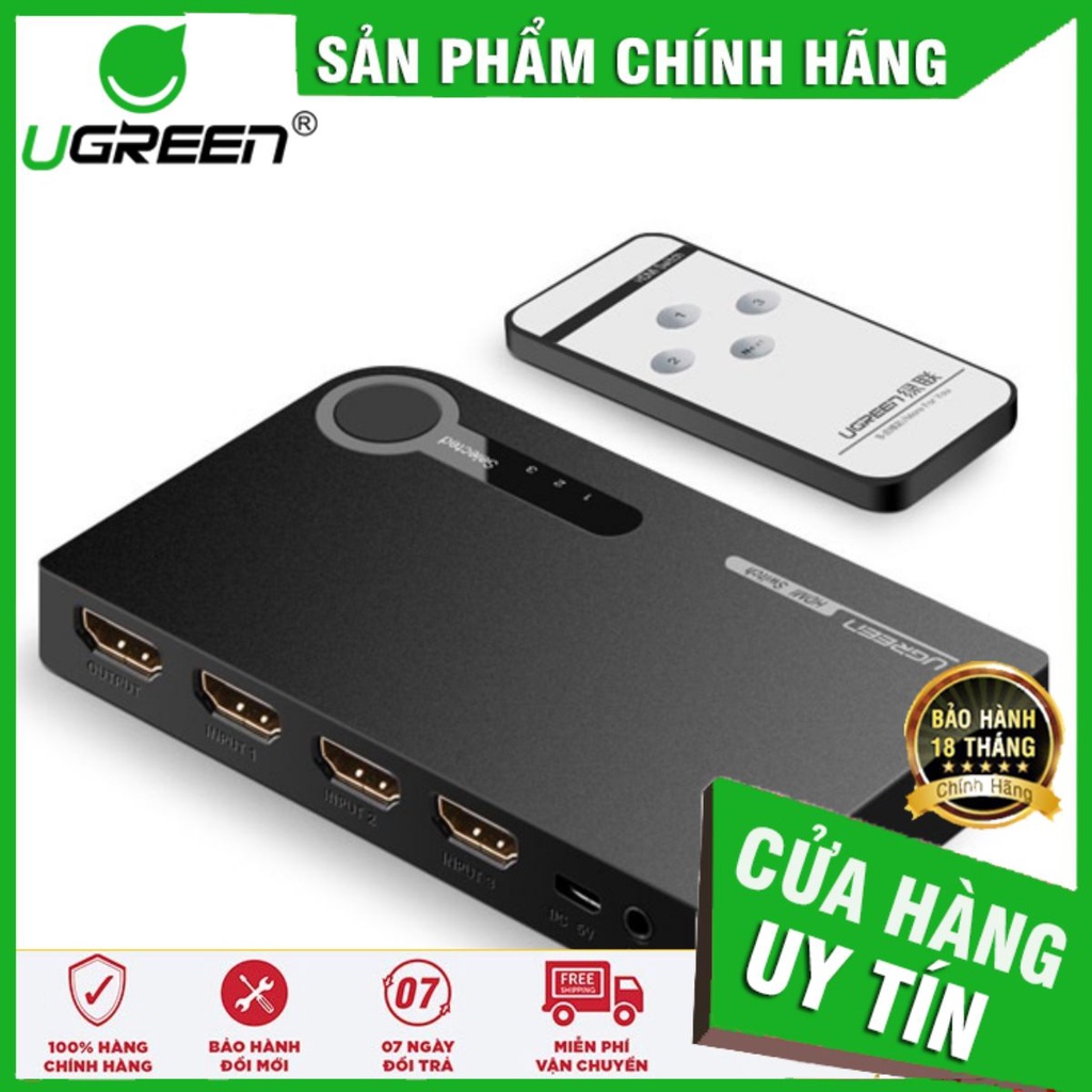 Ugreen 40234 - Bộ gộp HDMI 3 Vào 1 Ra Hỗ Trợ 3D Full HD 1080p ✔HÀNG CHÍNH HÃNG ✔