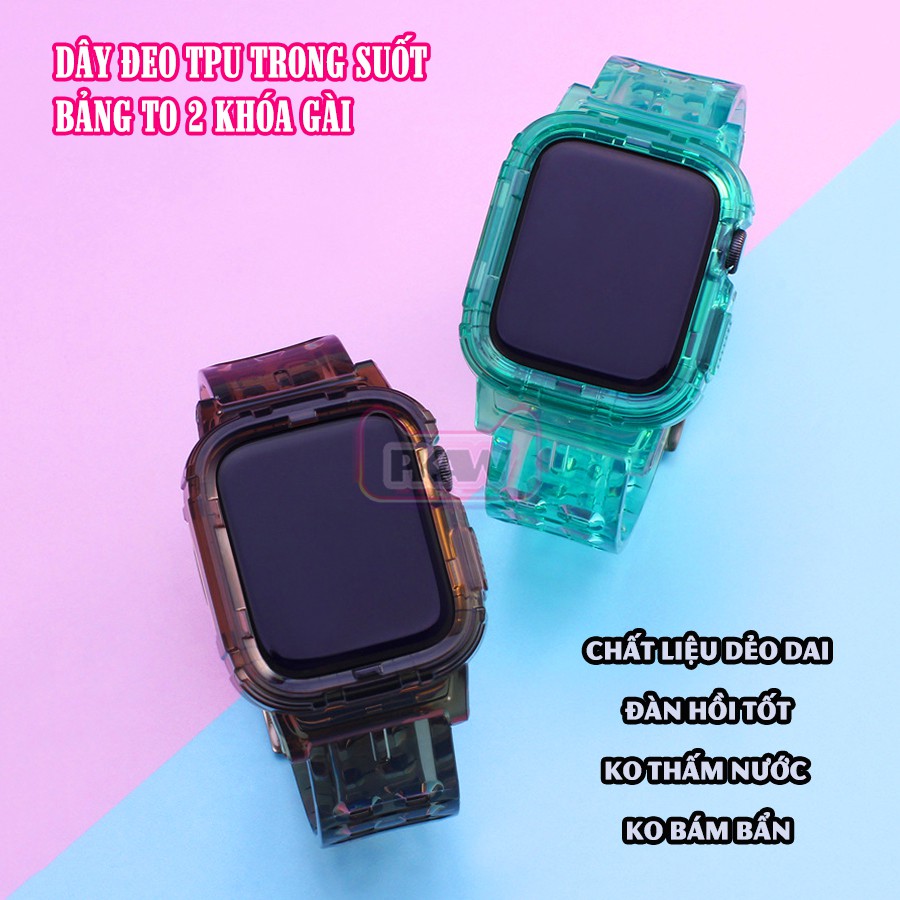 Dây Đeo liền ốp cho Apple Watch 7/6/5/4/3/2/1 size 38/40/41/42/44/45mm nhựa TPU 2 khóa gài_Đen Trong